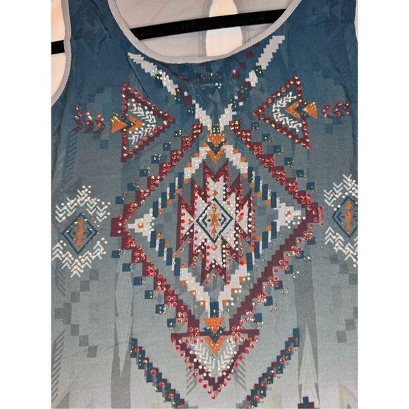 Summer shirt tribal Aztec beaded sparkly size large - Picture 2 of 14